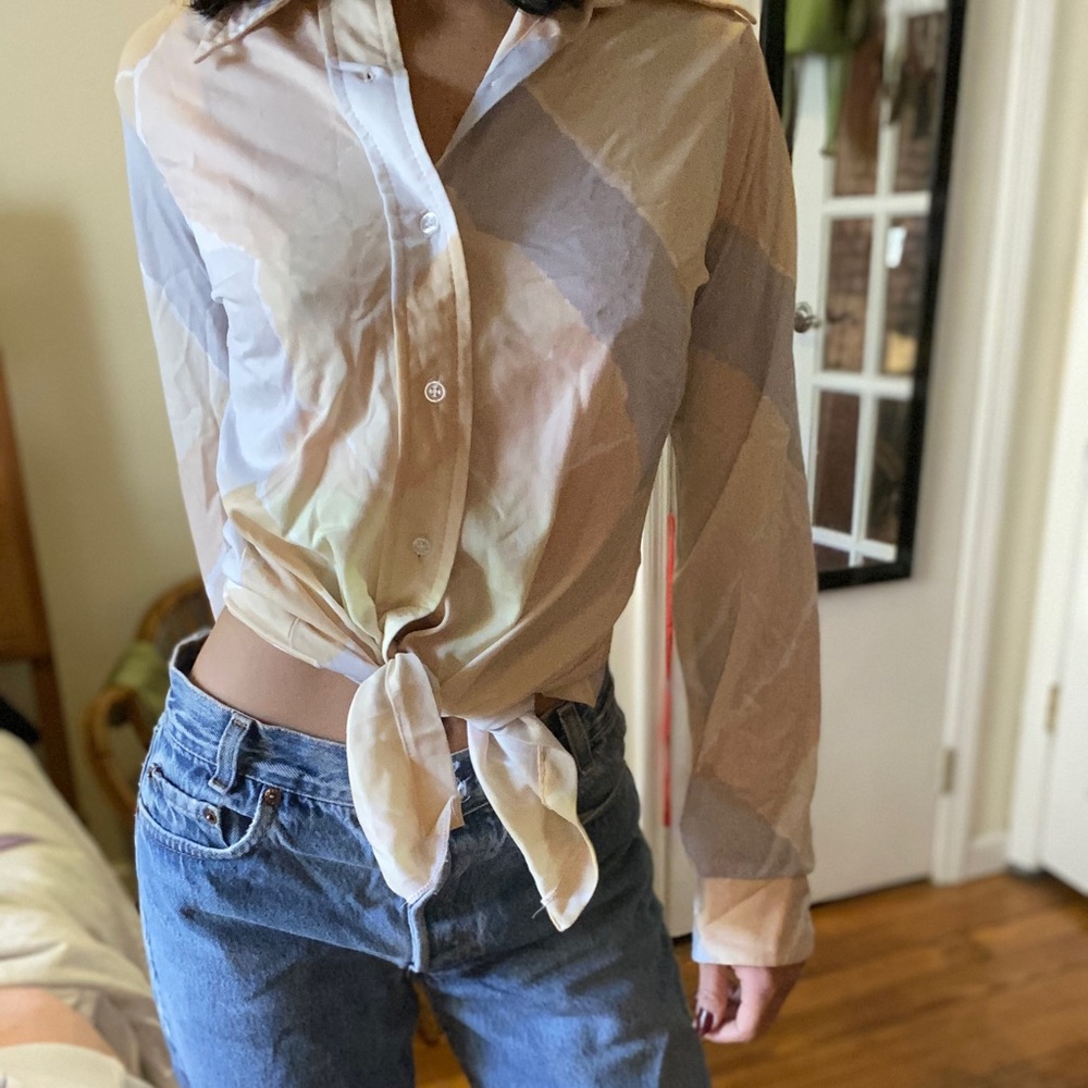 Rare Vintage 70s Sheer Pastel Blouse